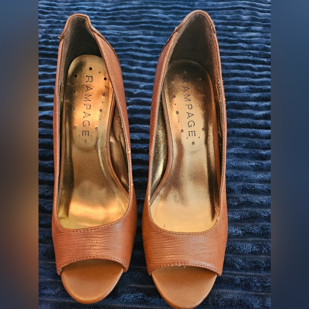Rampage Women's Brown Peep Toe Heels